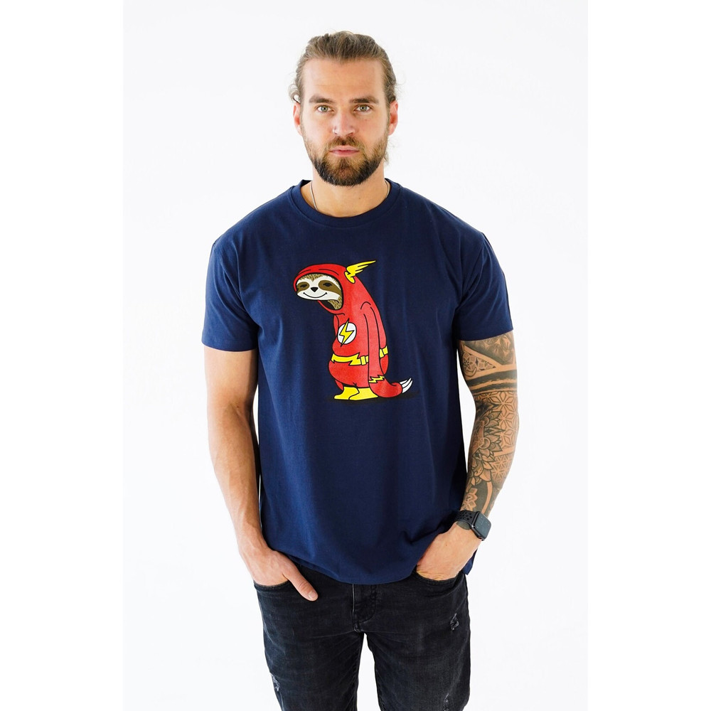Funny men's T-shirt with print, flash sloth, blue, cool nerd gift for him - large sizes, round neck, S - 5XL - 2.jpg
