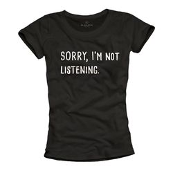 funny womens top - sorry, im not listening - slogan tshirt for girls with cool print message quotes black s-m-l