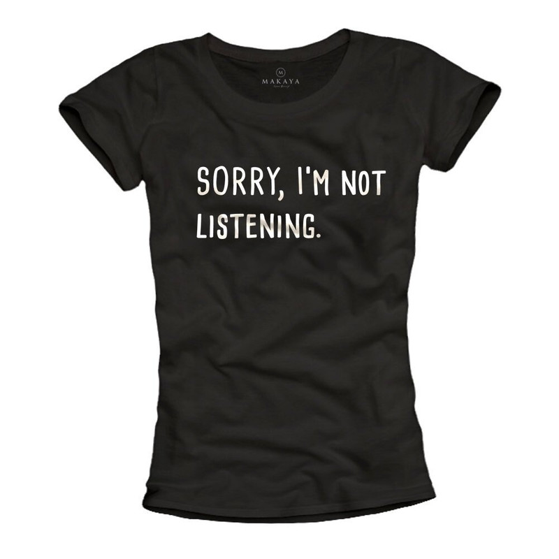 Funny Womens Top - Sorry, I'm not listening - slogan TShirt for girls with cool print message quotes black SML - 1.jpg
