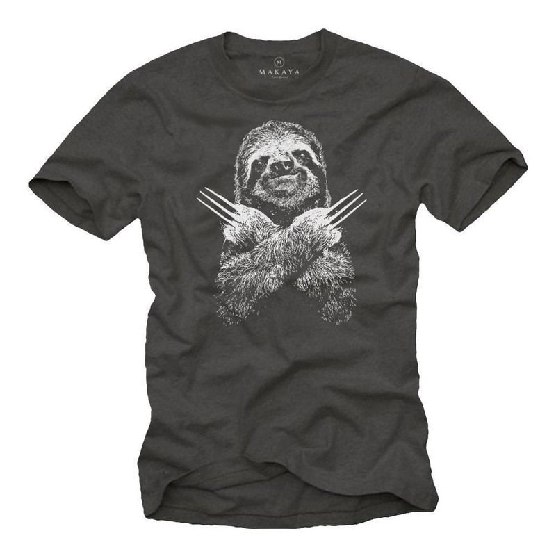 Makaya Funny Animal T-Shirt for Men - Cool Sloth Gift Gray S-XXXXXL - 1.jpg