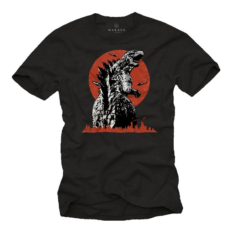 Makaya Mens Vintage Retro Graphic T-Shirt - Godzilla Tee Black S-XXXXXL - 1.jpg