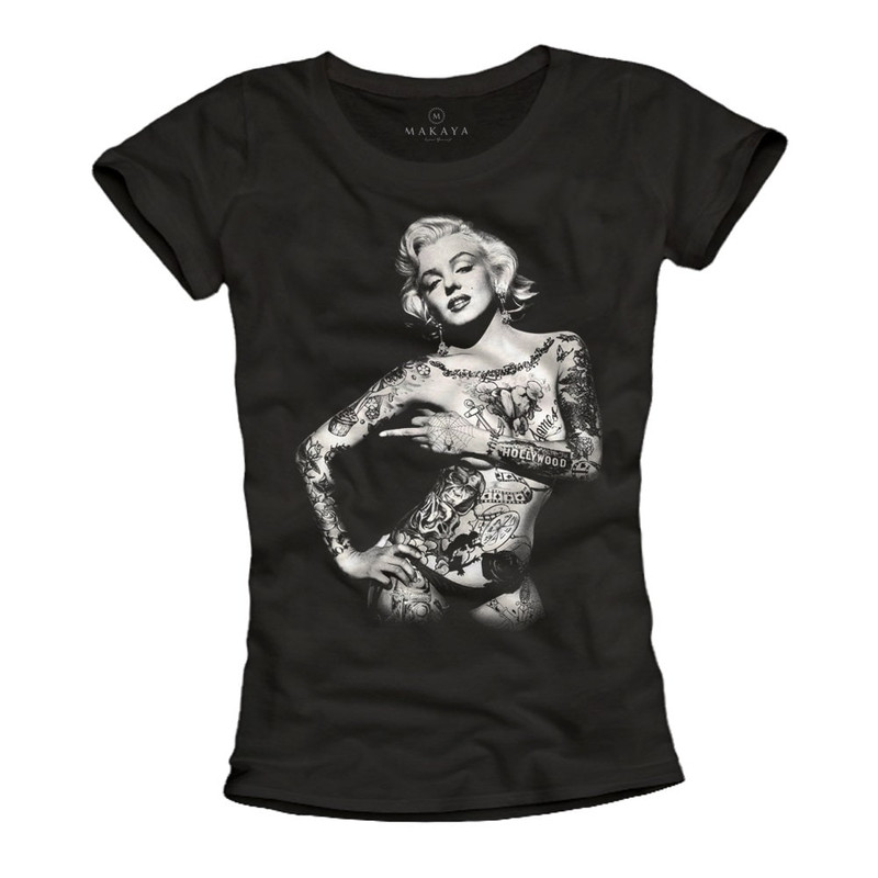 Marylin Tattoo Womens TShirt Print Summer Top blackwhite Tee Shirt art SML - 1.jpg