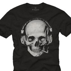 smoking skull t-shirt dj headphones music mens tee shirt s-xxxxxl
