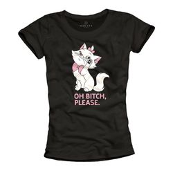 womens top funny print oh bicht please cat t-shirt black  s-m-l