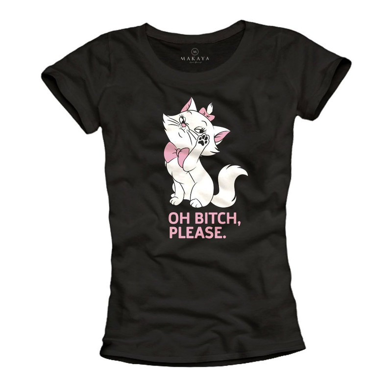 Womens Top Funny Print Oh Bicht Please Cat T-Shirt black  SML - 1.jpg