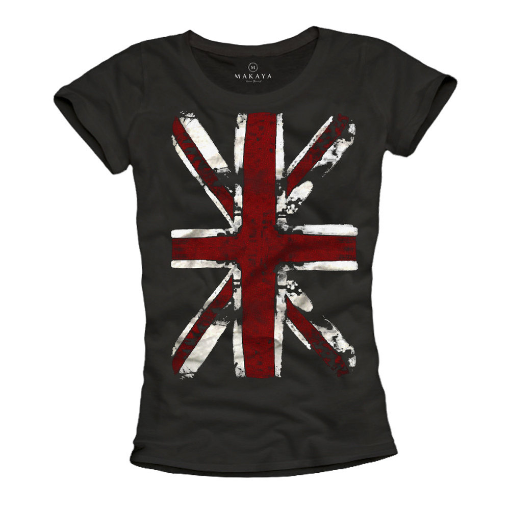 Womens Union Jack Tshirt - England Flag UK Top - Band Tee Shirt black Oversize Print SML - 1.jpg