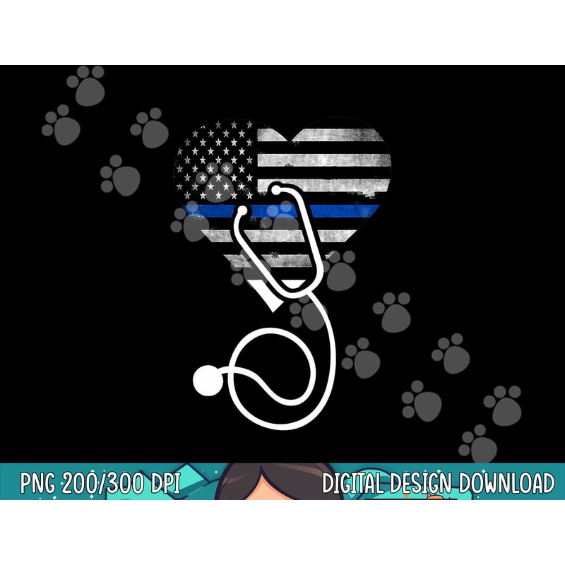 American Flag Heart with Police Thin Blue Line Nurse RN LVN png, sublimation copy.jpg