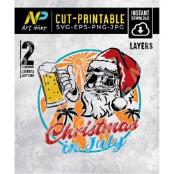 christmas in july svg, santa with sunglasses svg, santa svg, funny summer svg, beach vacation svg, for cut