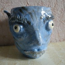 Ceramic Mug Art Face Handmade Stoneware Clay Pottery Glazed Vase