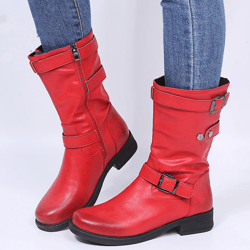 low heel belt buckle women's boots