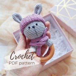 Bunny in a Hat Baby Rattles Crochet Pattern - Newborn First Soft Toy Instruction PDF - Easy Tutorial for Beginners