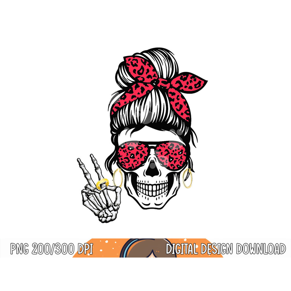 Boho Skeleton Peace Sign Messy Bun Bandana Halloween Apparel png, sublimation copy.jpg