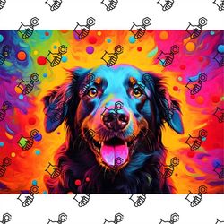 Psychedelic Dog Tumbler Wrap, JPG Tumbler Design Sublimation Digital Download, Sublimation Design Colourful Tumbler Wrap