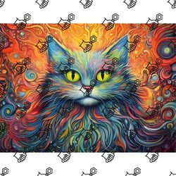 Psychedelic Cat Tumbler Wrap, JPG Tumbler Design Sublimation Digital Download, Sublimation Design Colourful Tumbler Wrap