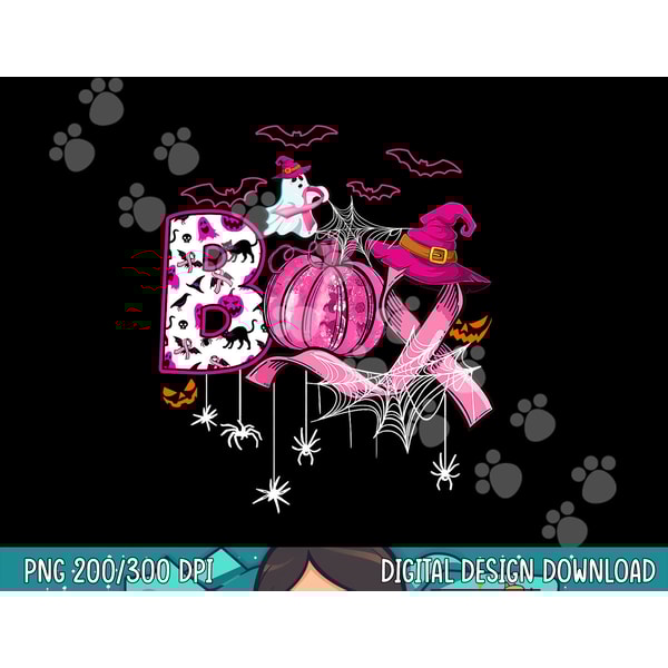 Boo Halloween Pumpkin Pink Ribbon Witch Breast Cancer png, sublimation copy.jpg