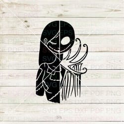 split in half jack and hes lady jack skellington svg dxf eps pdf png, cricut, cutting file, vector, clipart