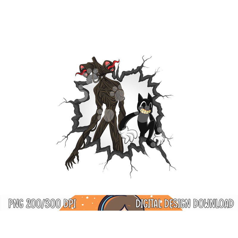Cartoon Cat and Siren Head Creepy Horror Character Torn png, sublimation copy.jpg