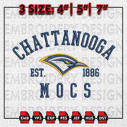 NCAA Chattanooga Mocs Embroidery files, NCAA Embroidery Designs, Chattanooga Mocs Machine Embroidery Pattern