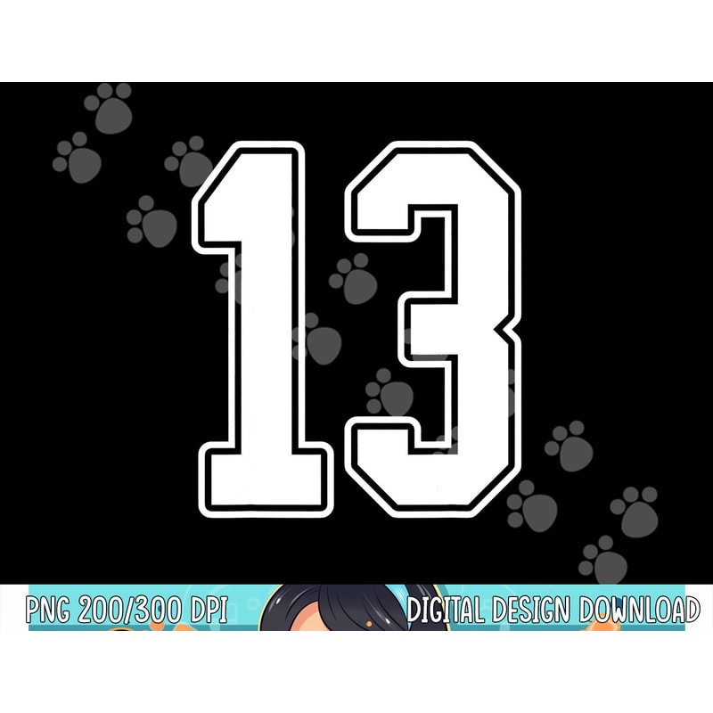 13 White Outline Number 13 Sports Fan Jersey Style png, sublimation copy.jpg