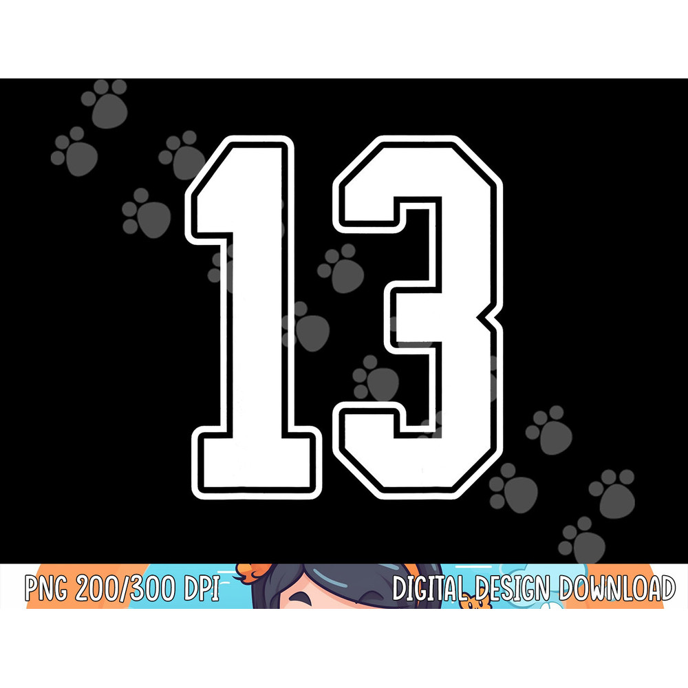13 White Outline Number 13 Sports Fan Jersey Style png, sublimation copy.jpg