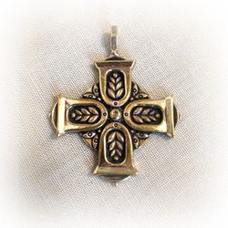 Handmade brass cross rye pendant,cross with ears of rye,Rustic Brass Charm,ukraine jewelry,ears of rye jewellery, ryes