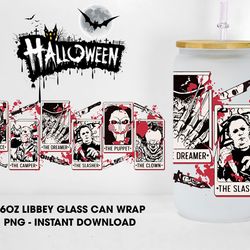 Horror Movie Halloween Glass Can Design Sublimation, Rainbow Killer 16oz Glass Wraps, Horror Character Libbey Glass Wrap