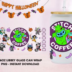 Cartoon Halloween Coffee Glass Can Design PNG Sublimation, Hot Spooky 16oz Libbey Glass Can Wrap,Horror Cartoon Glass Wr