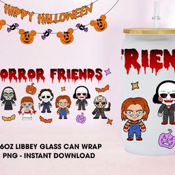 Halloween Movie Glass Wrap Png, Horror Movie 16oz Libbey Glass Can Wrap Png, Trick Or Treat Tumbler Glass Can Png Wrap,