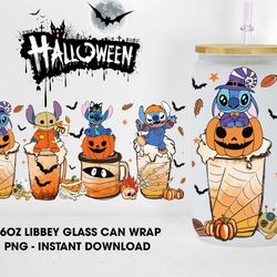 Halloween Coffee Cartoon Glass Wrap Png, Spooky Vibes 16oz Libbey Glass Can Wrap Png, Trick Or Treat Can Wrap Png