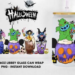 Cartoon Halloween Coffee Glass Can Design, Halloween Movie Glass Can Png, Halloween Horror Movie Png, Instant Download