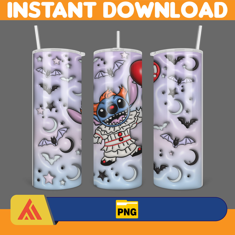 Stitch 3D Inflated Halloween Cartoon Characters 20 Oz Skinny Tumbler Wrap Png Sublimation, Instant Download (10).jpg