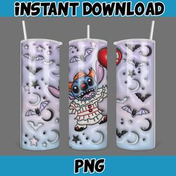 stitch 3d inflated halloween cartoon characters 20 oz skinny tumbler wrap png sublimation, instant download (10)