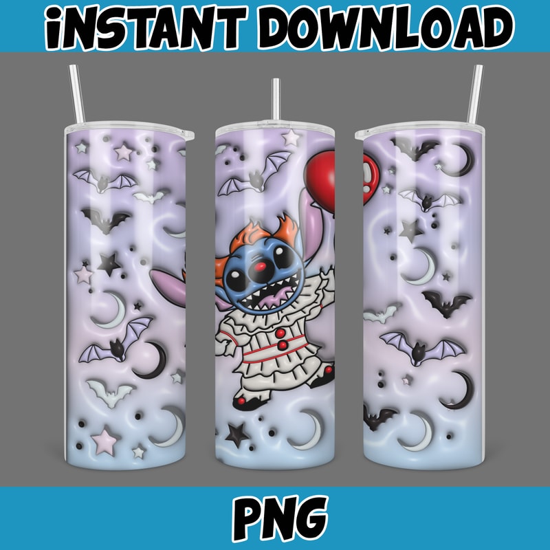 Stitch 3D Inflated Halloween Cartoon Characters 20 Oz Skinny Tumbler Wrap Png Sublimation, Instant Download (10).jpg