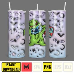 Stitch 3D Inflated Halloween Cartoon Characters 20 Oz Skinny Tumbler Wrap Png Sublimation, Instant Download (13)