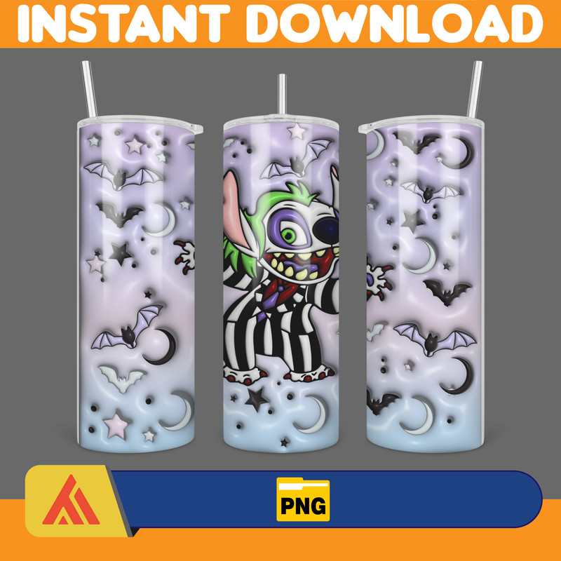Stitch 3D Inflated Halloween Cartoon Characters 20 Oz Skinny Tumbler Wrap Png Sublimation, Instant Download (14).jpg