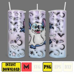 Stitch 3D Inflated Halloween Cartoon Characters 20 Oz Skinny Tumbler Wrap Png Sublimation, Instant Download (7)