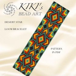 loom bracelet pattern desert star, ethnic inspired bead loom bracelet pattern in pdf - instant download