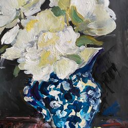 White peonies painting Flowers painting artStill life Matisse inspired Fauvism Galainart Flowers bouquet Wall artwork