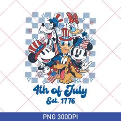 vintage mickey and friends disney checkered 4th of july est 1776 png, independence day 2023, disney family patriotic png
