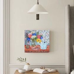 Oil painting on canvas with garden flowers Abstract painting Naive art Fauvism Wall Decor Art gift ideas Interior art