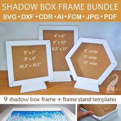 Shadow box frame bundle - 9 frames and frame stand – SVG for Cricut, DXF for Silhouette, FCM for Brother, PDF cut files