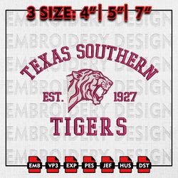 NCAA Texas Southern Tigers Embroidery files, NCAA Embroidery Designs, Texas Southern Tigers Machine Embroidery Pattern