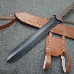 super sharp steel beautiful handmade carbon steel (1095) 25 inches hunting short sword with leather sheath sss-00676