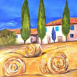Landscape painting Tuscany fields Impressionism Wall decor Art gift ideas Landscape painting Nature painting Wall decor