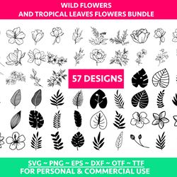 Wild Flower svg Bundle, flowers svg png hand drawn, floral svg, Bouquet svg bundle, minimalist bouquet svg,botanical svG