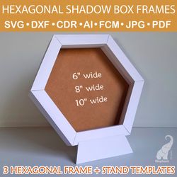 Hexagon shaped shadow box frame and frame stand – SVG for Cricut, DXF for Silhouette, FCM for Brother, PDF cut files