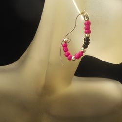 seed beads earrings hoop beaded earrings unusual oval earrings pink interesting earrings dainty hoops boho chic earrings