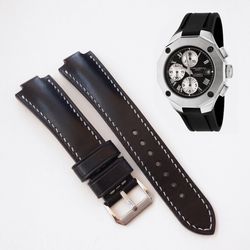 Black watch strap for Baume & Mercier Riviera Chronograph 43mm. Handmade, genuine leather