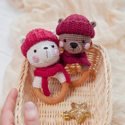 2 in 1: Brown & Polar Baby Rattles Crochet Pattern, Newborn First Soft Toy Instruction PDF - Easy Tutorial for Beginners