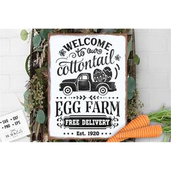 welcome to our cottontail egg farm svg, cottontail svg, easter svg, cottontail farms svg, easter bunny svg, vintage eas